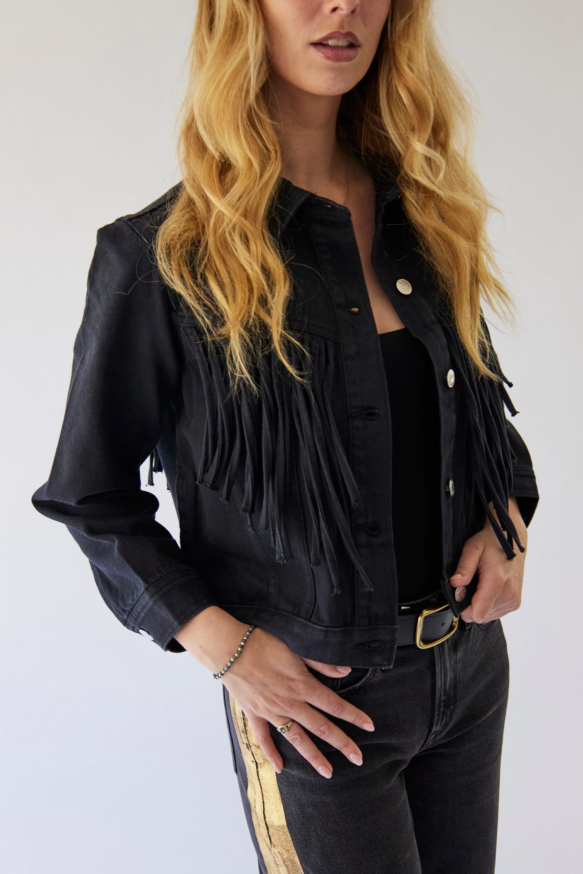 Black Denim Fringe Jacket