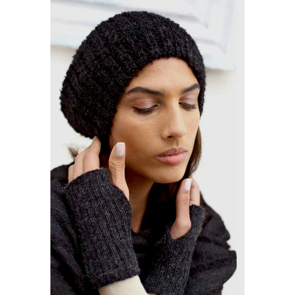 Black Loop Knit Alpaca Beanie - Image 2
