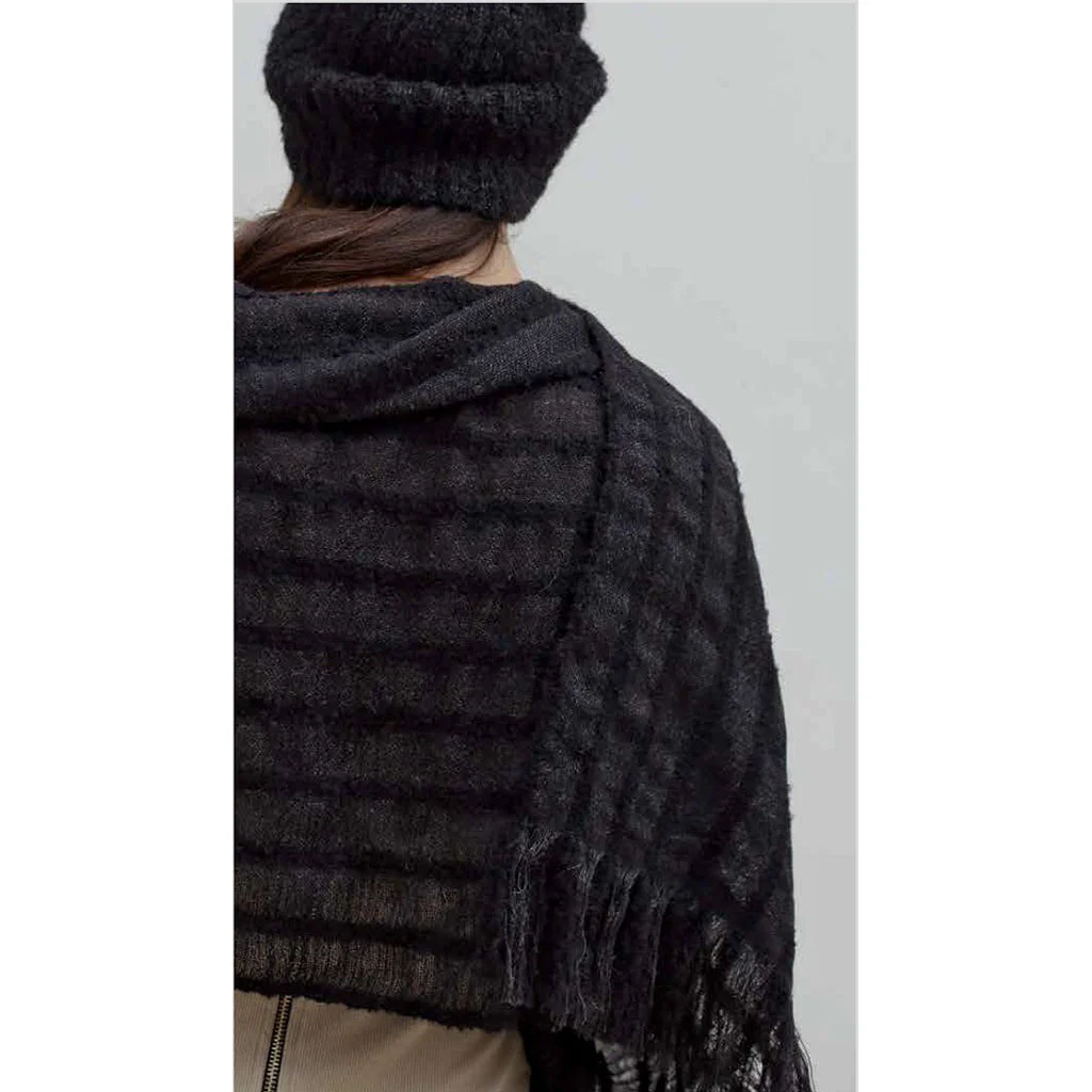 Black Loop Knit Alpaca Beanie - Image 5