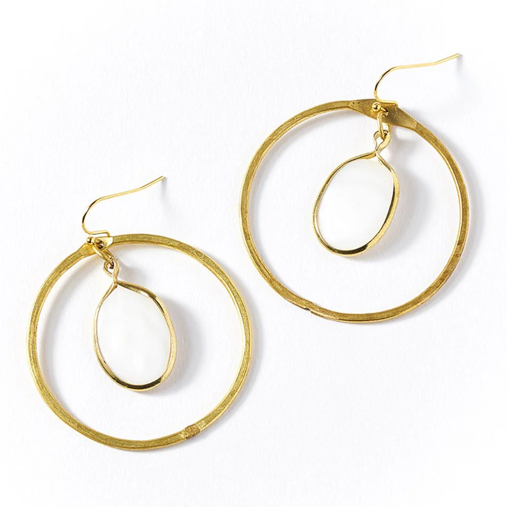 Dhavala Gold Hoop Dangle Earrings - White