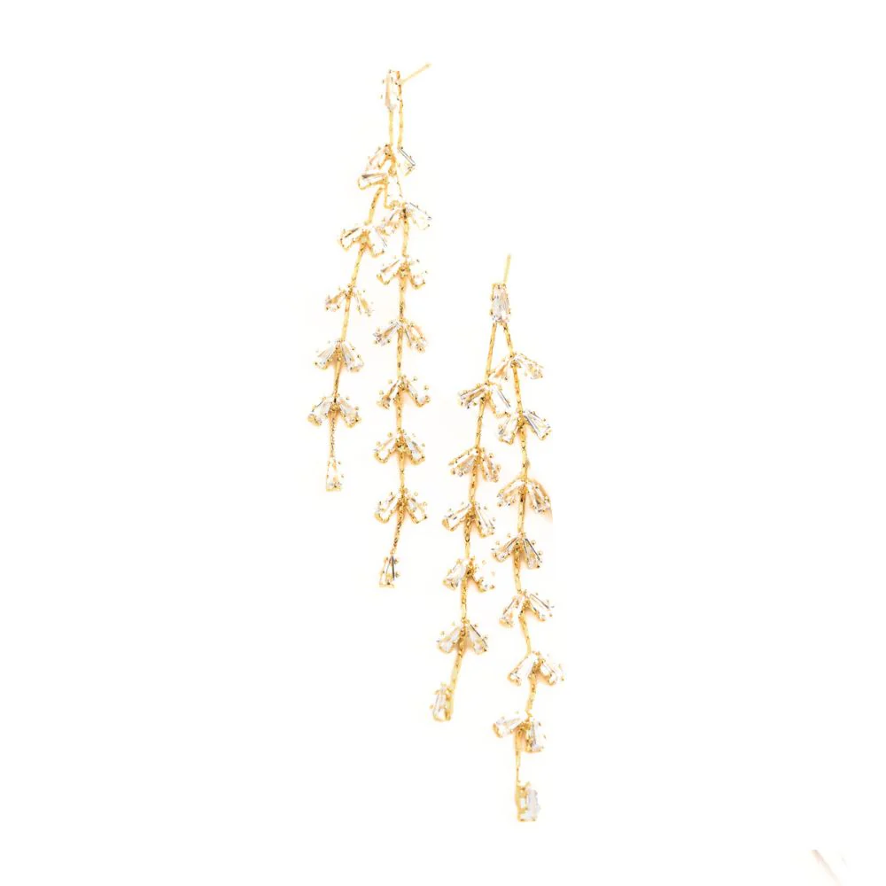 Graceful Willow Zircon and Gold Dangle Earrings