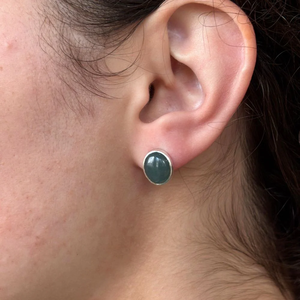 Jade and Sterling Silver Stud Earrings - Image 2