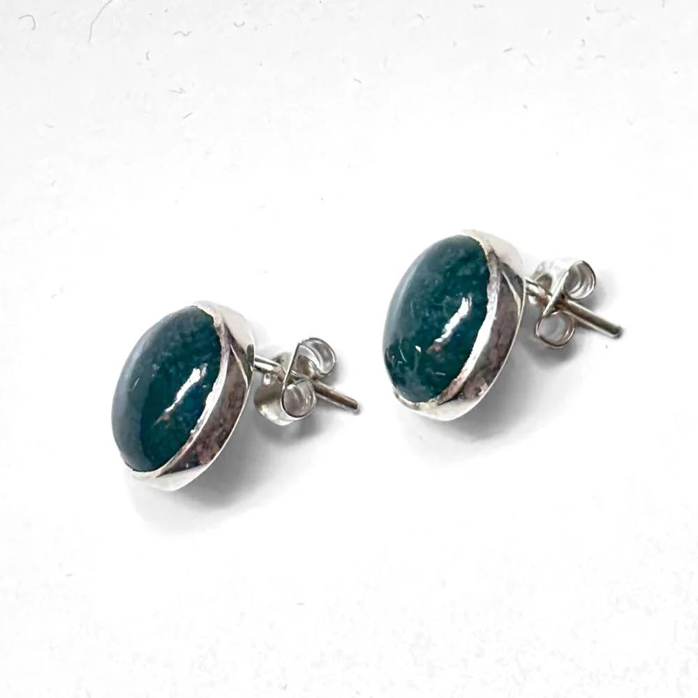 Jade and Sterling Silver Stud Earrings - Image 3
