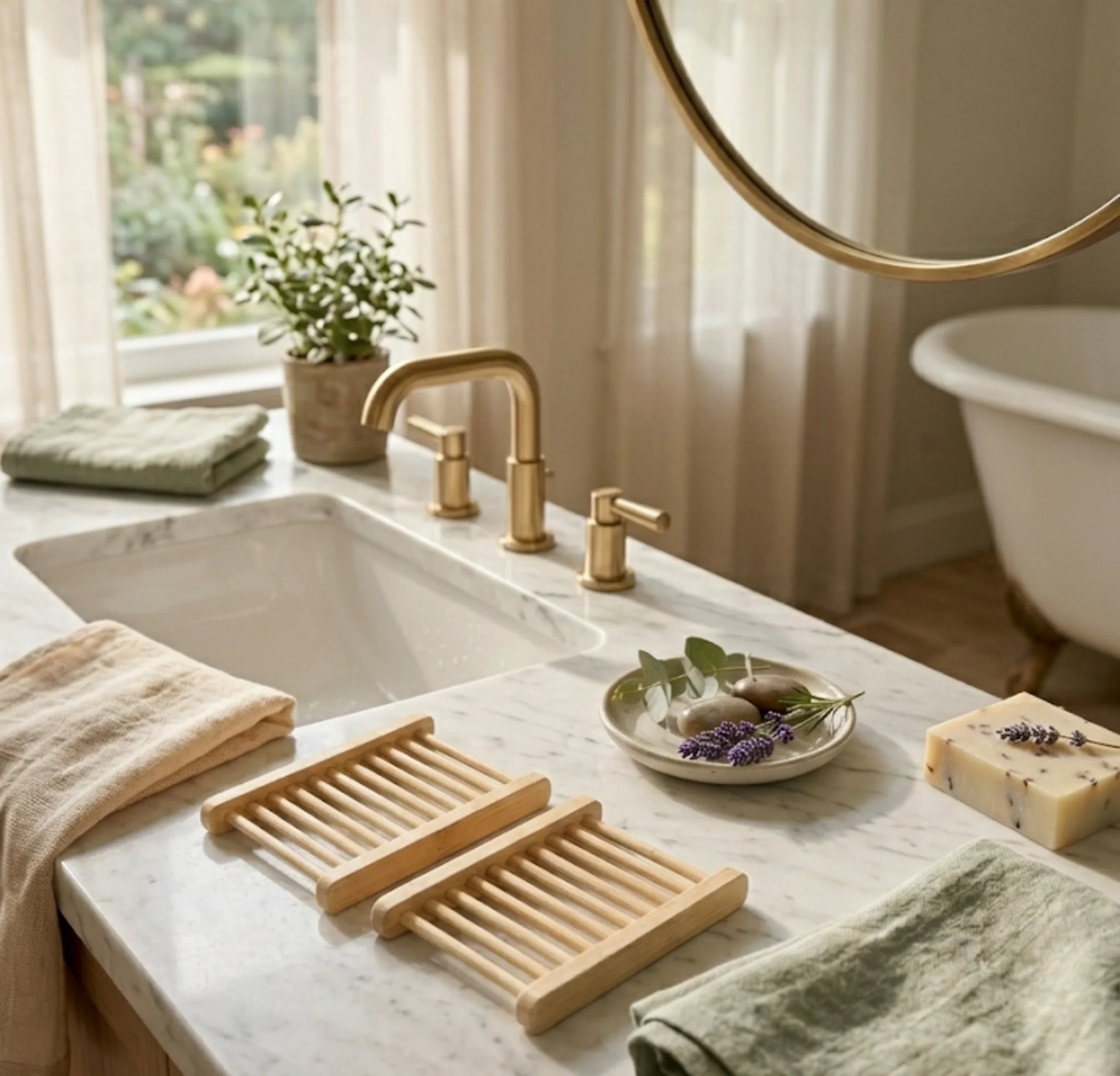 2-Pack Natural Bamboo Soap Bar Dish - Image 2