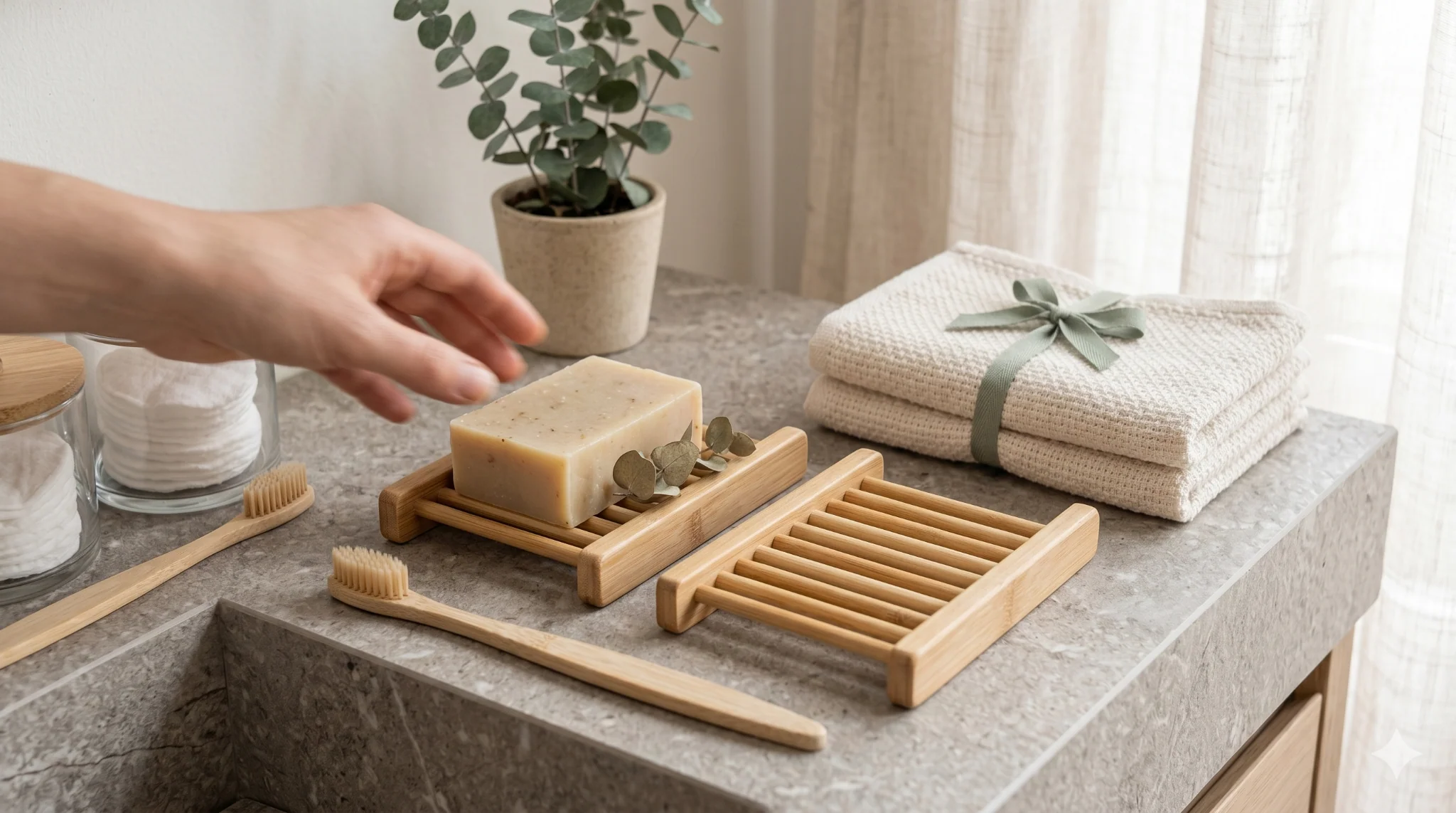 2-Pack Natural Bamboo Soap Bar Dish - Image 4