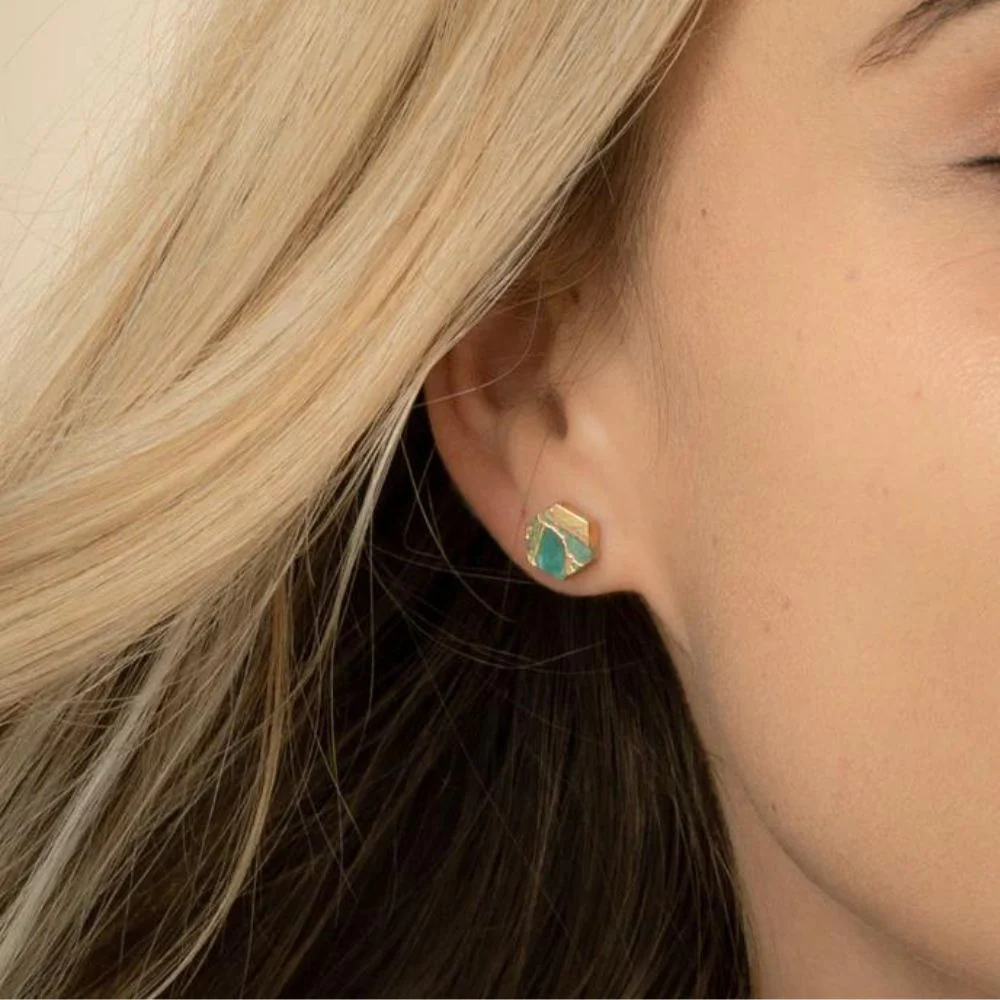 Oasis Turquoise and Gold Stud Earrings - Image 2