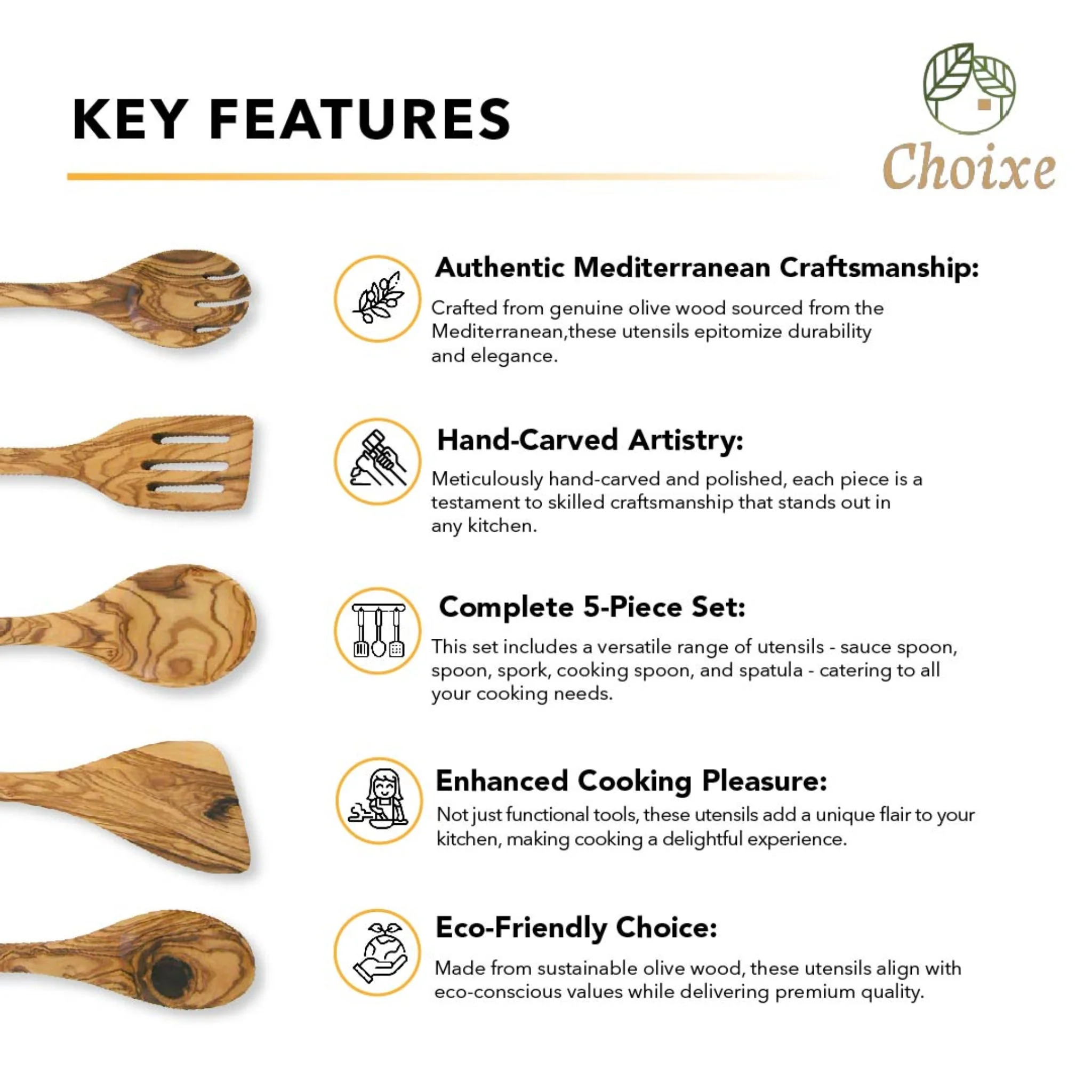 Olive Wood Kitchen Servers Set -5 pcs - Image 4