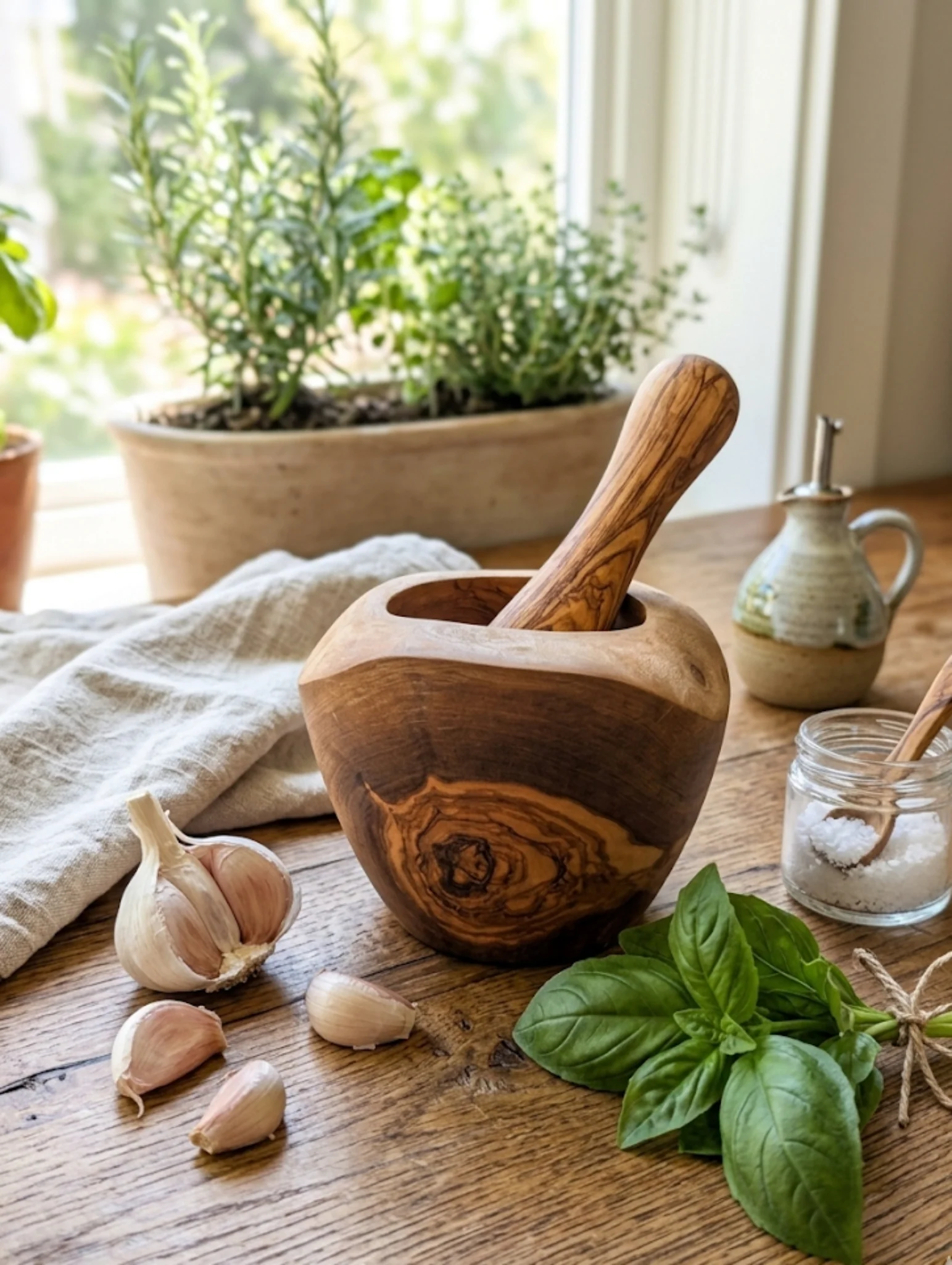 Olive Wood Rustic Mortar and Pestle - Image 11