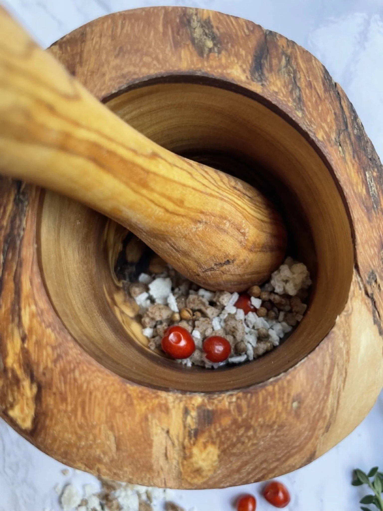 Olive Wood Rustic Mortar and Pestle - Image 12