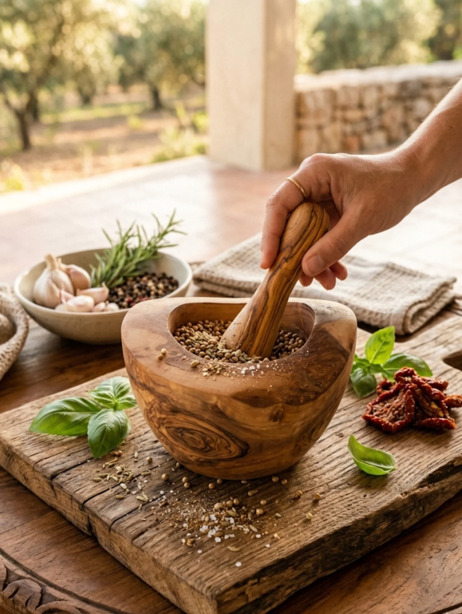 Olive Wood Rustic Mortar and Pestle - Image 15