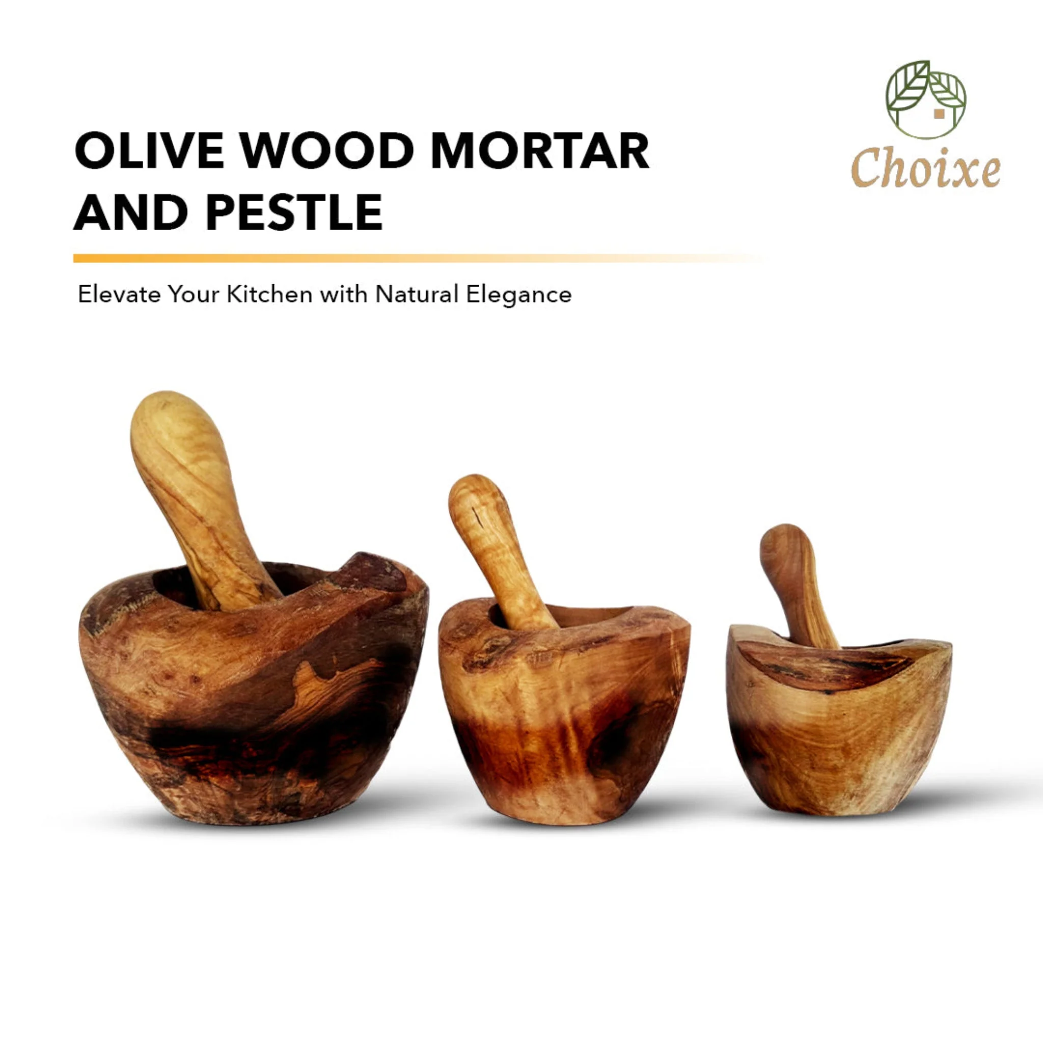 Olive Wood Rustic Mortar and Pestle - Image 3