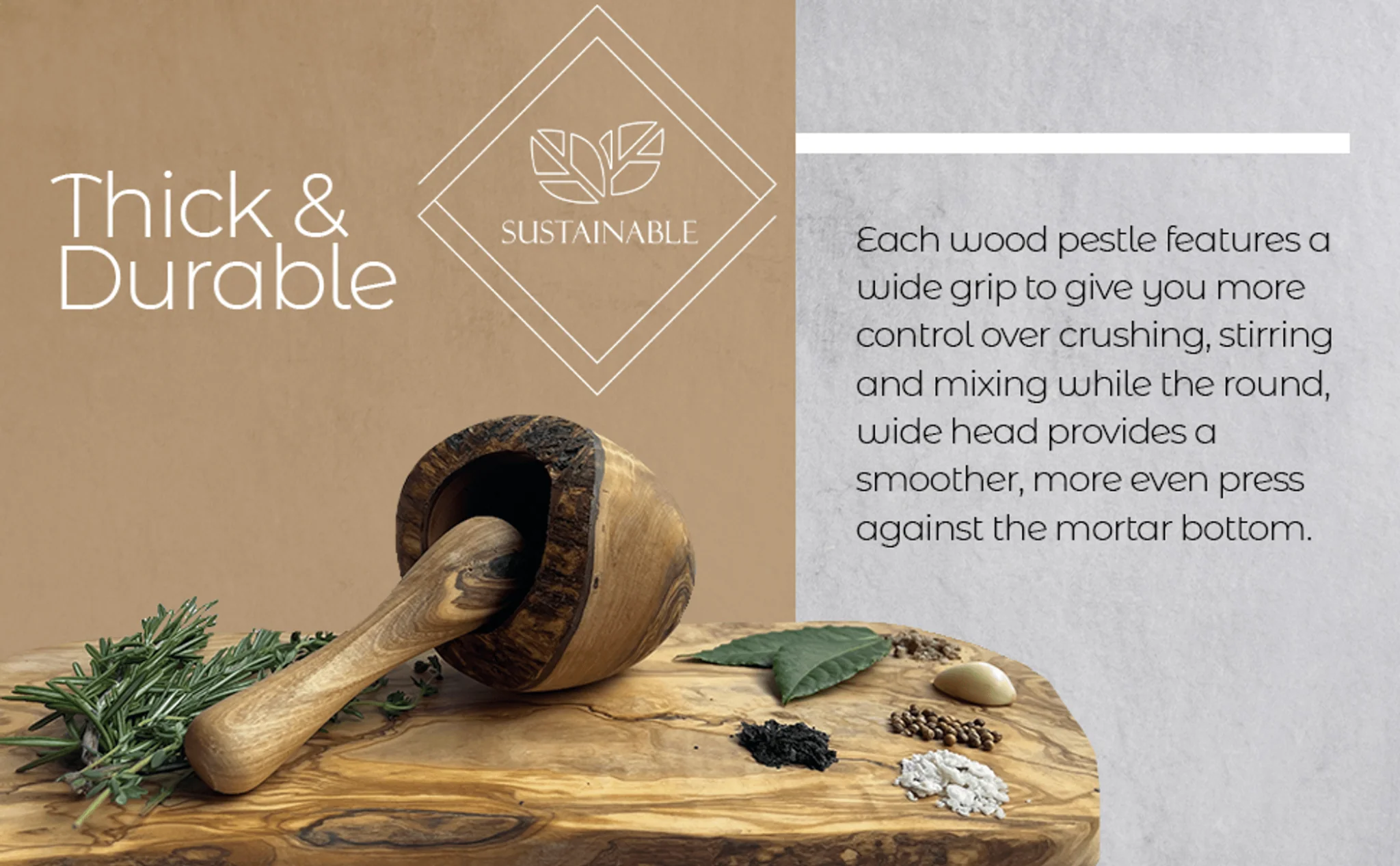 Olive Wood Rustic Mortar and Pestle - Image 5