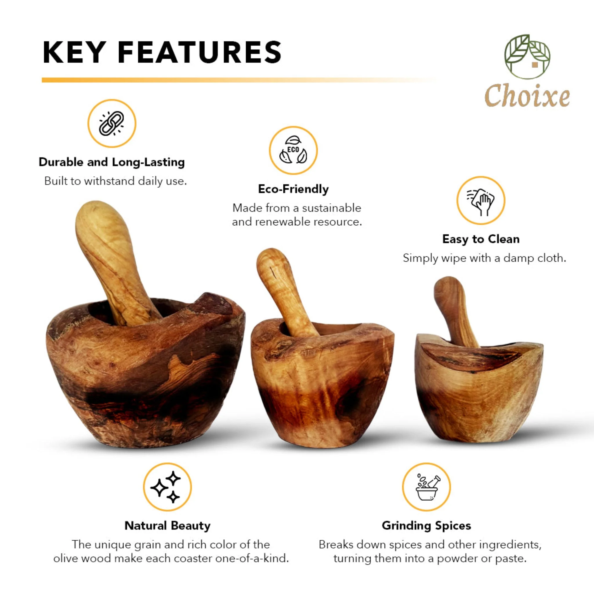 Olive Wood Rustic Mortar and Pestle - Image 7