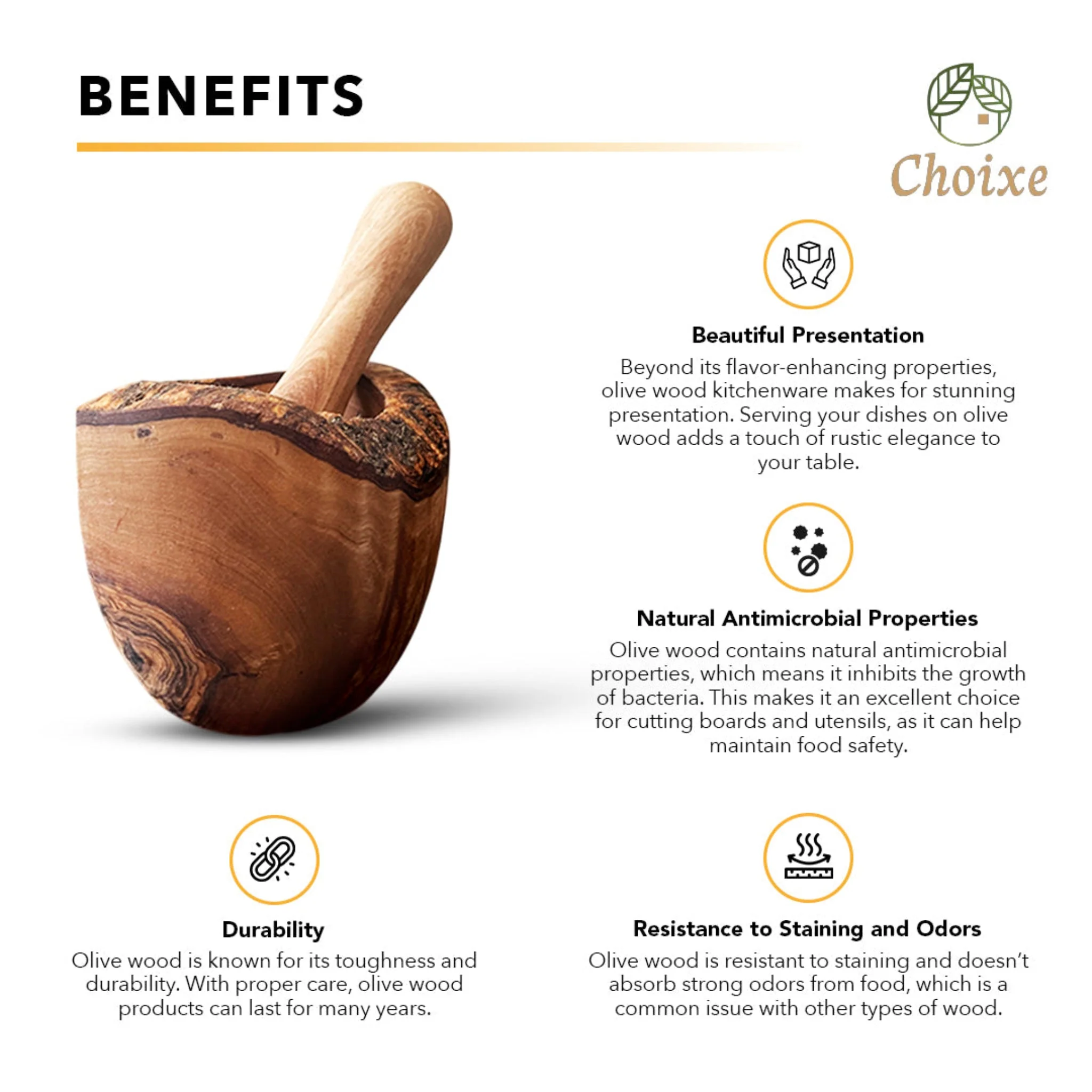 Olive Wood Rustic Mortar and Pestle - Image 8