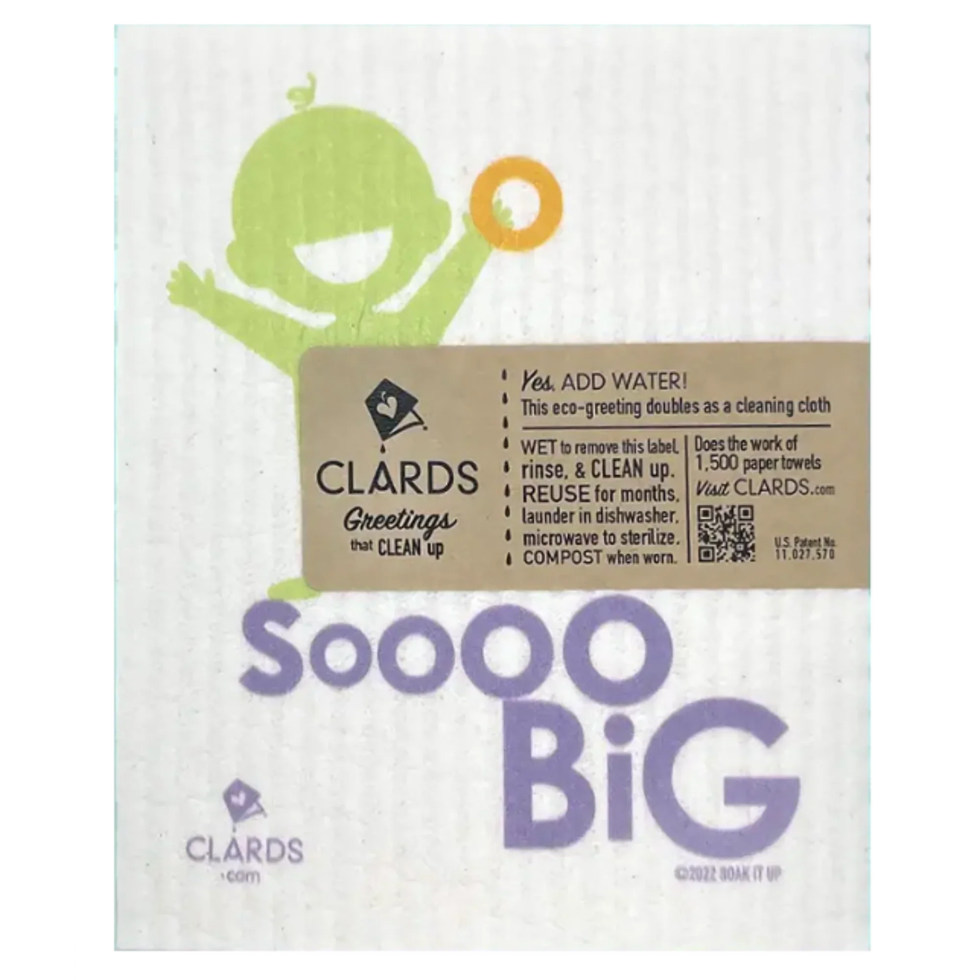 Peak a Boo So Big Baby Greeting Card Turns Into a Swedish Sponge Cloth | Soak iT Up Clard® - Image 2