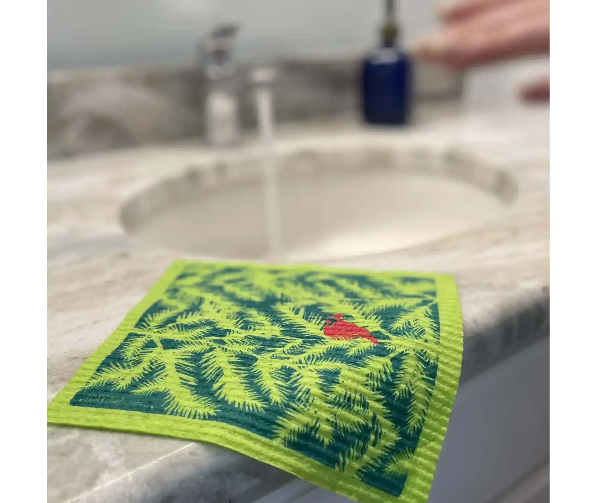 Red Cardinal Evergreen Branches | Eco-friendly Swedish Dishcloth-Soak iT Up - Image 3