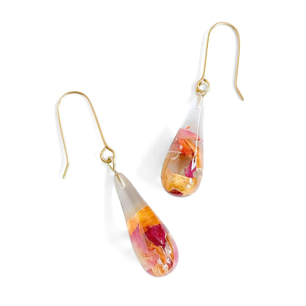 Resin Teardrop Earrings with Rose Petals - Image 3