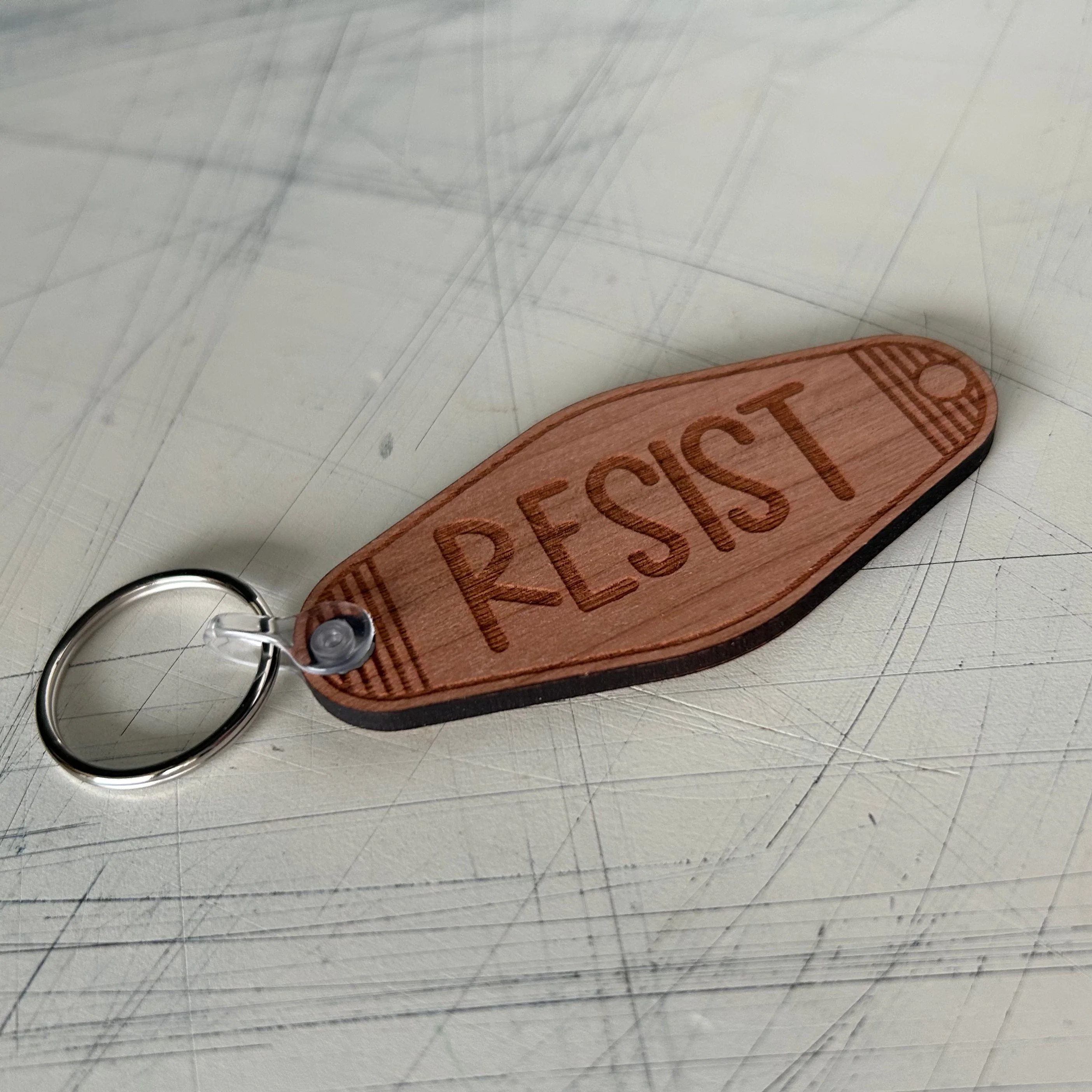 Resist - Wood Motel-style Keychain - Image 3