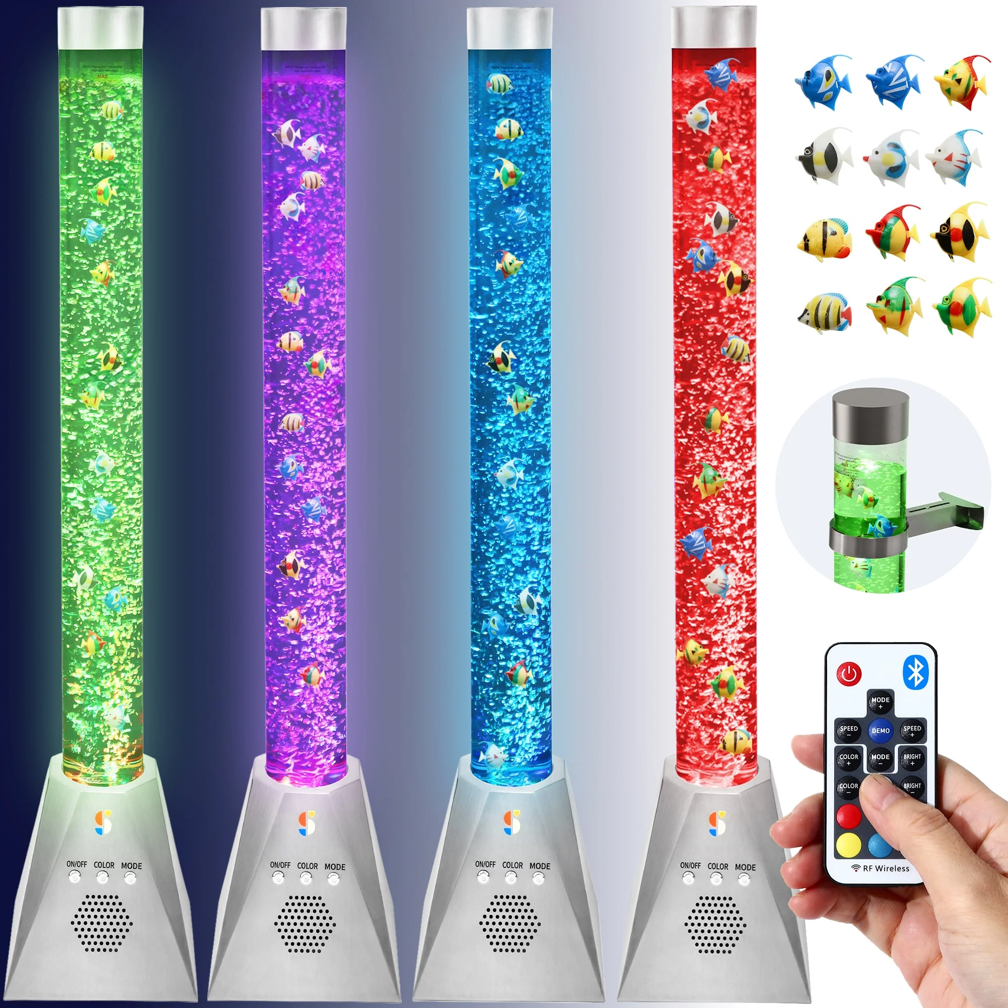 Special Supplies Aquarium Sensory Bubble Tube Lamp - 4ft Color-Changing LED with Remote, 5 Fishes, Nightlight Effect & Bluetooth Speaker