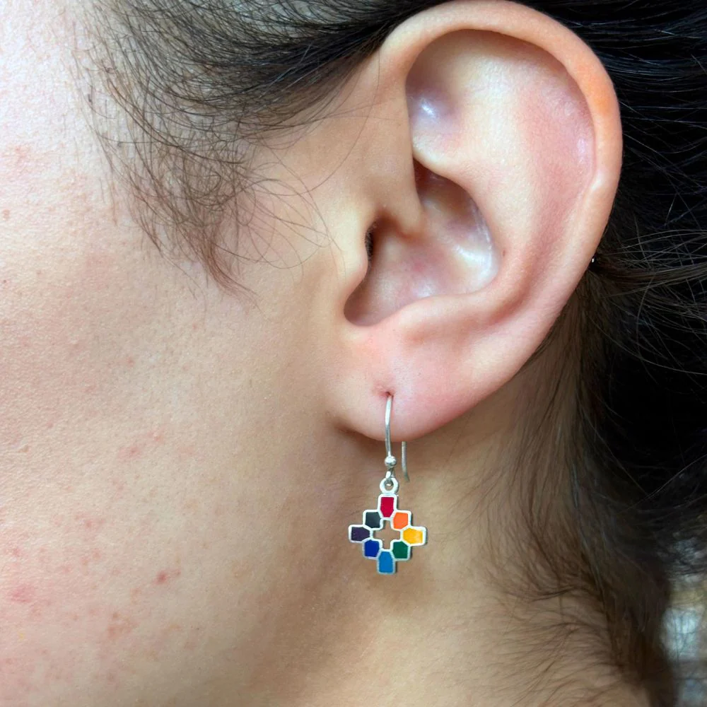 Sterling Silver and Stone Inca Cross Earrings - Image 2