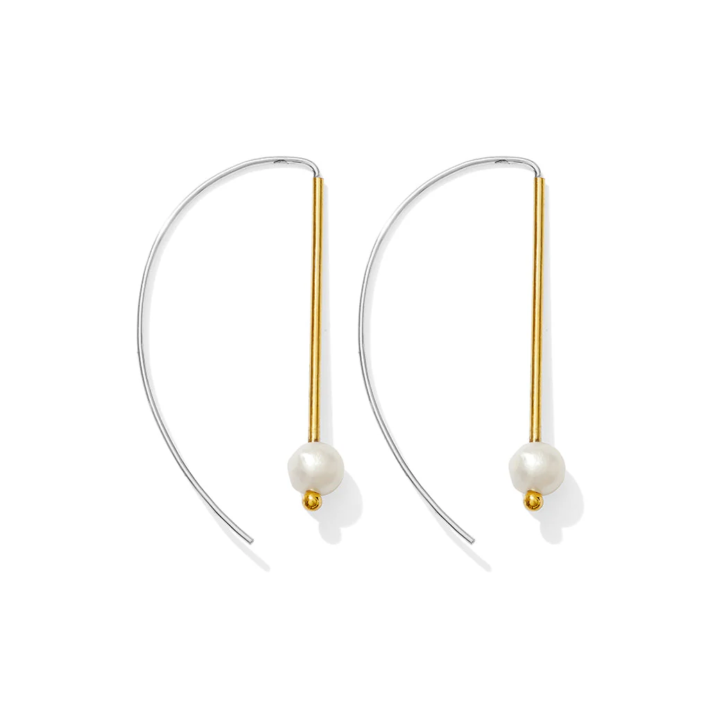 Two-Tone Freshwater Pearl Hook Earrings