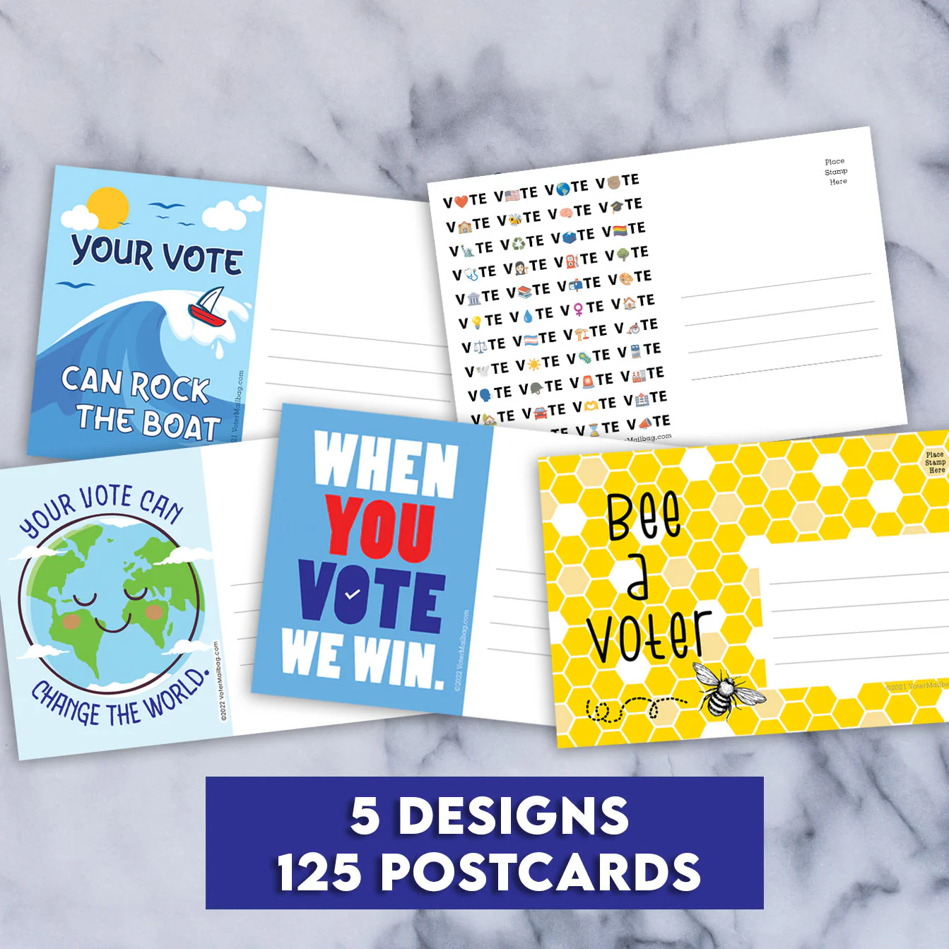 Voter Postcard Variety Pack – 125 Bulk Postcards, 5 Designs | Voter Mailbag