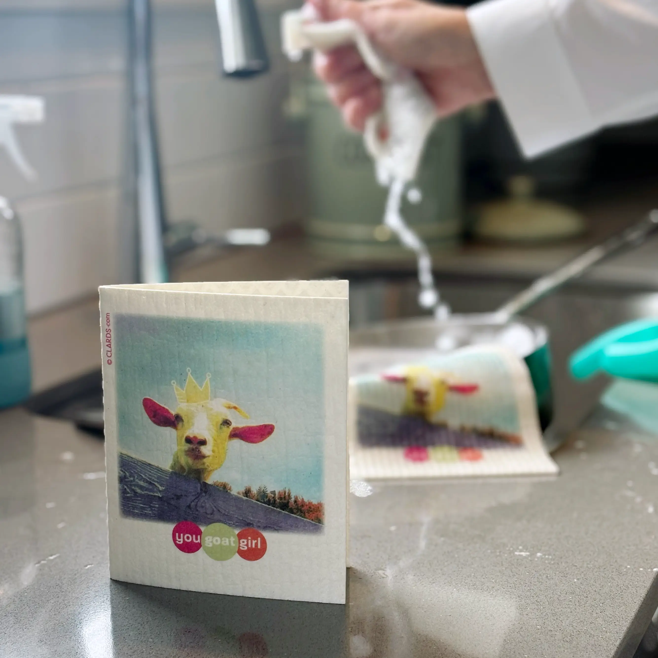 You GOat Girl Greeting Card Turns Into a Swedish Sponge Cloth | Soak iT Up Clard® - Image 2